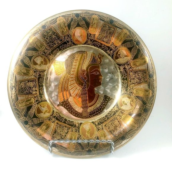 Vintage Intricate Egyptian Revival Queen Cleopatra Mixed Metals Wall Plate Etchi - Picture 1 of 8